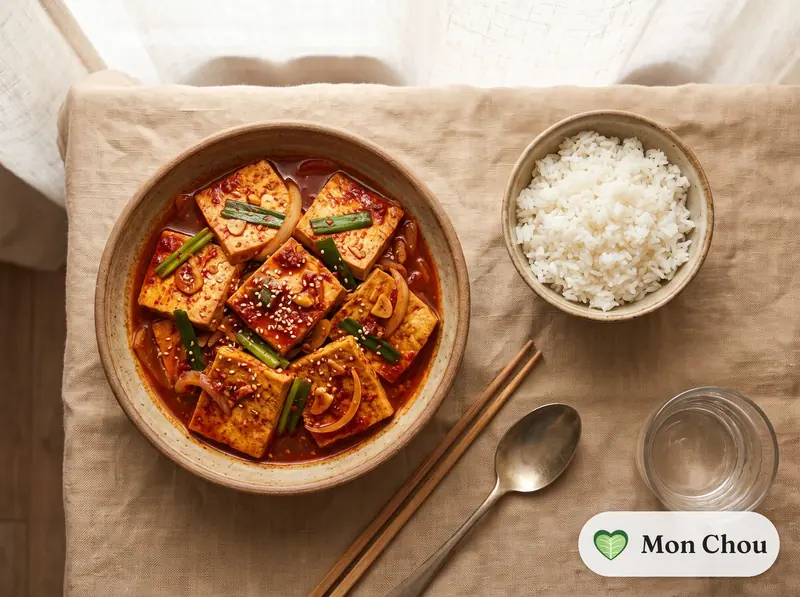Tofu braisé épicé coréen et riz