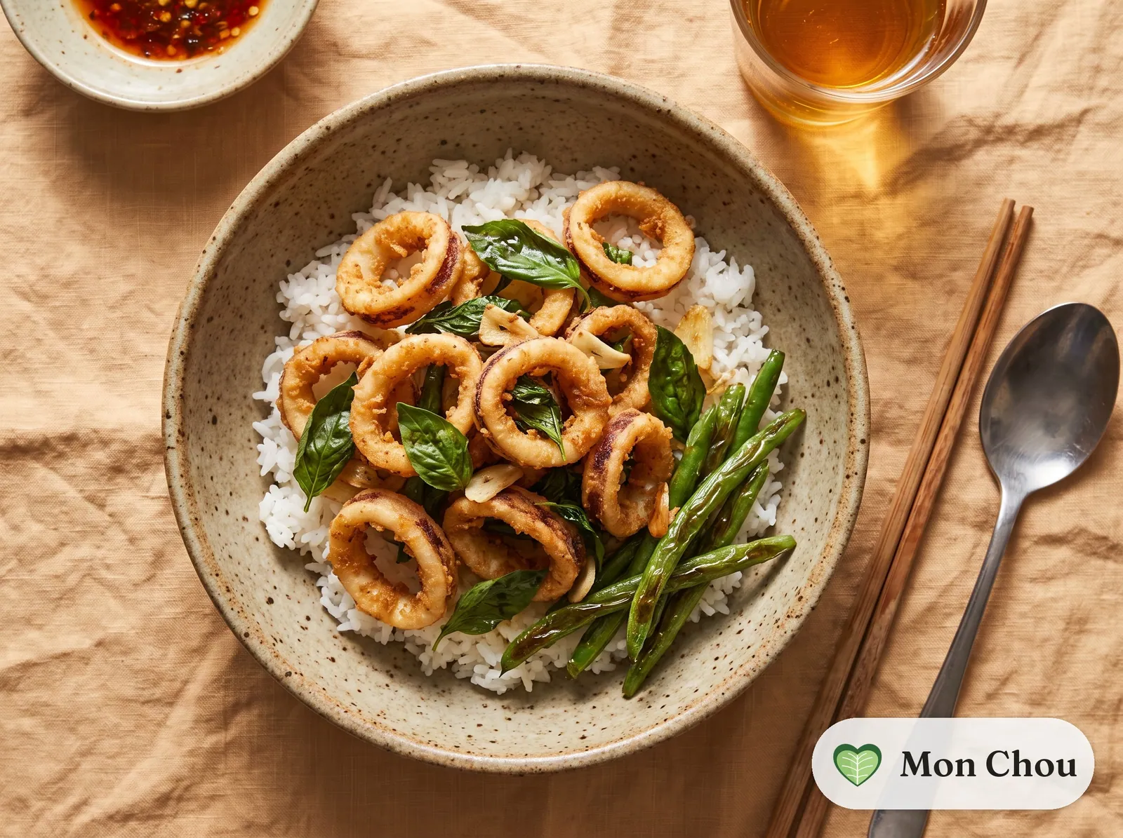 Calamars frits taïwanais et riz