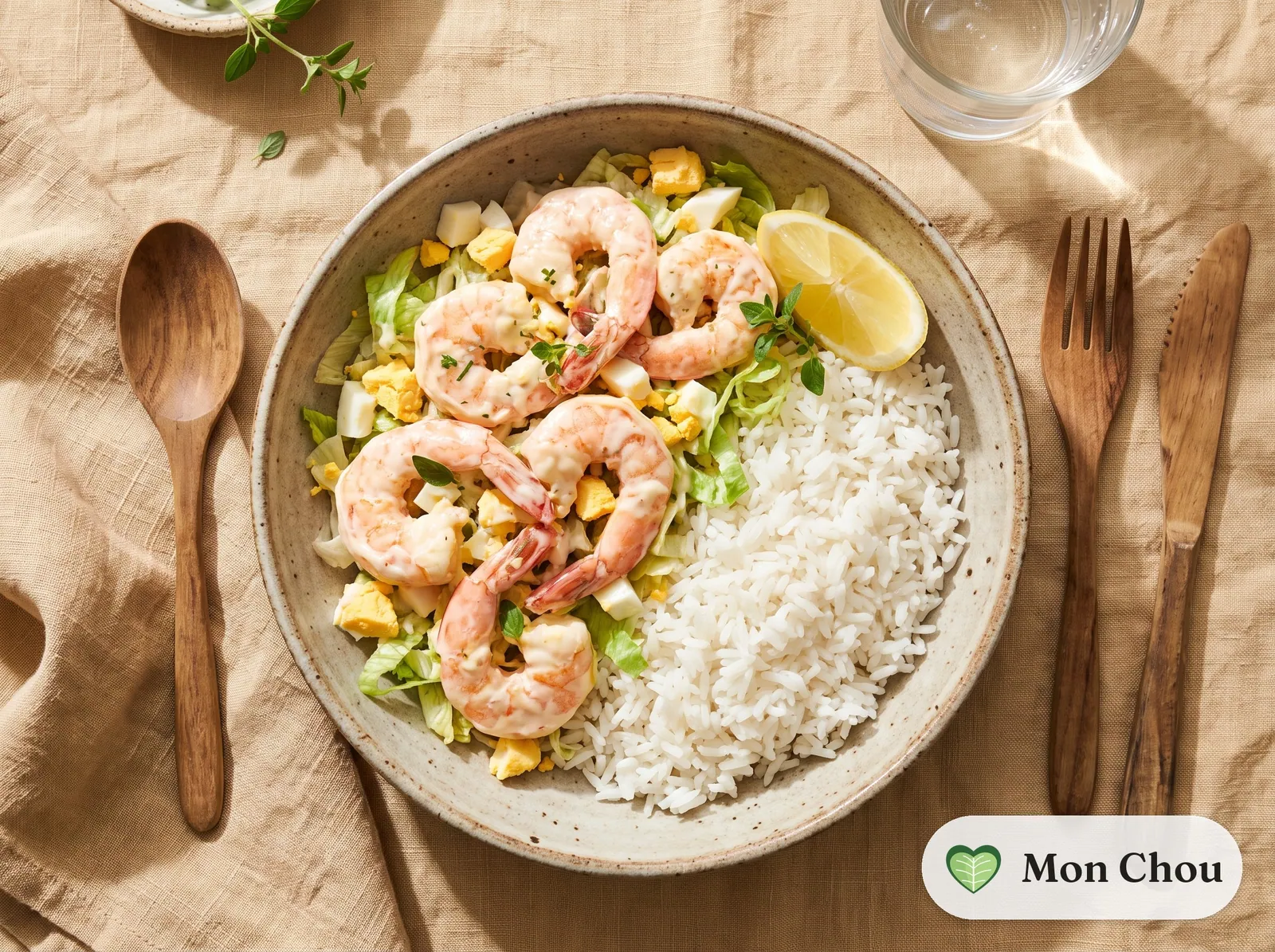 Crevettes à la mayonnaise et riz