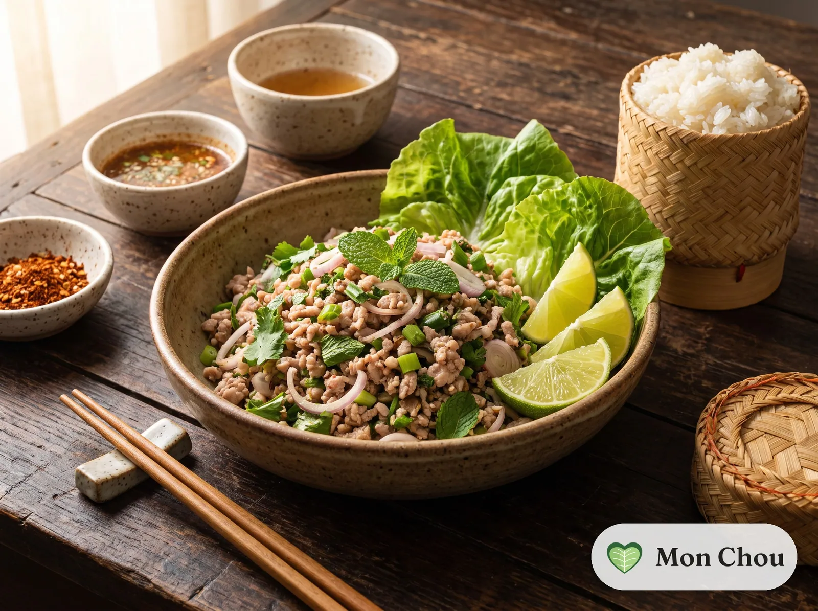 Schweine Larb mit Klebreis