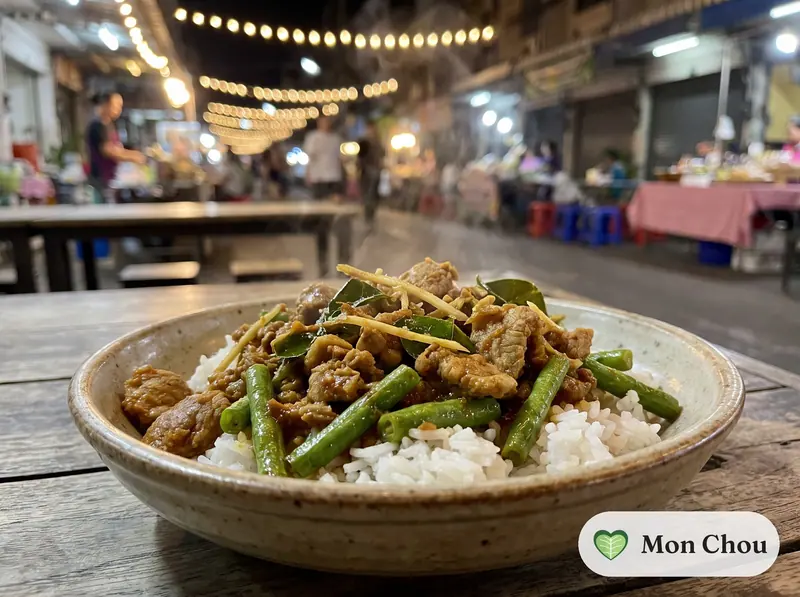 Pad prik khing au porc et riz