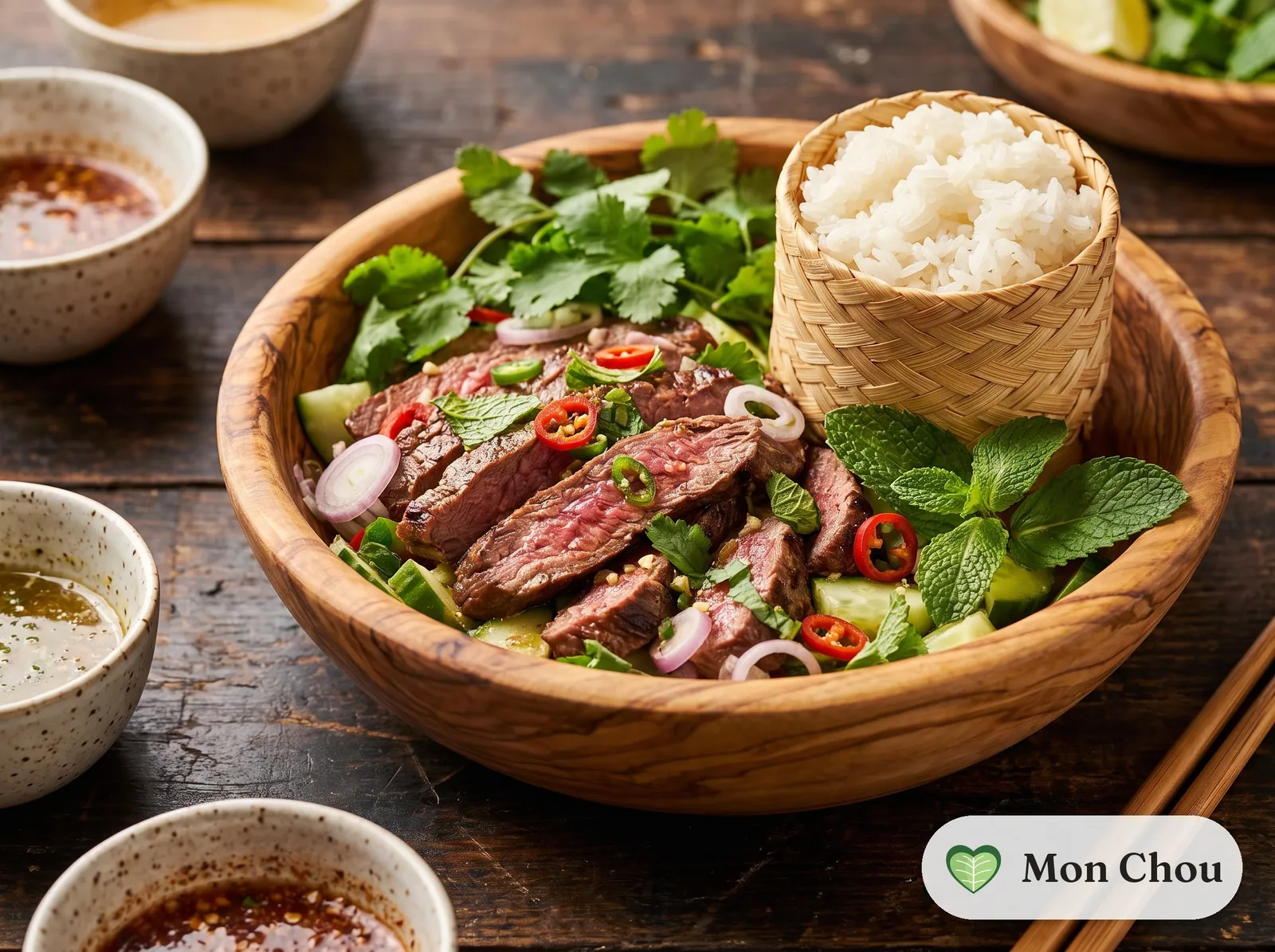Salade de bœuf grillé thaïe et riz gluant