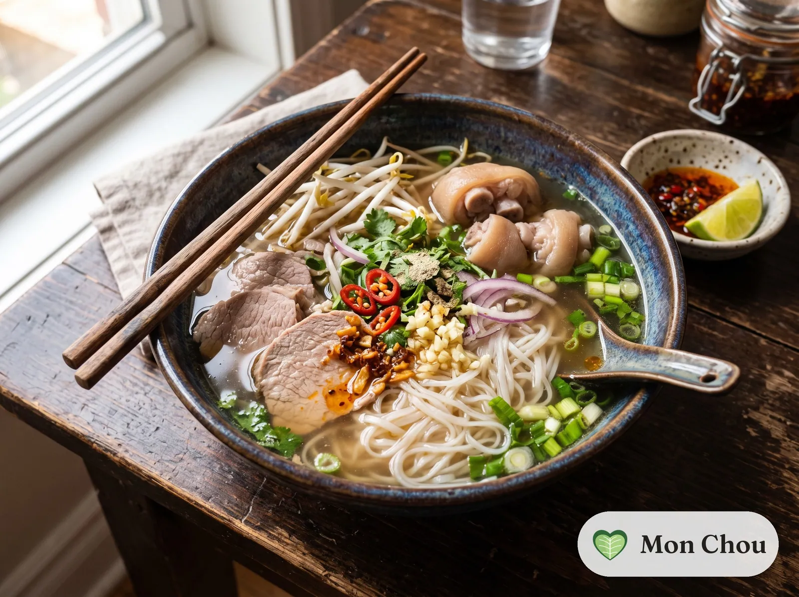 Kuy teav with pork, Cambodian rice noodle soup