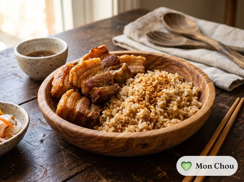 Lechon kawali et riz à l&rsquo;ail
