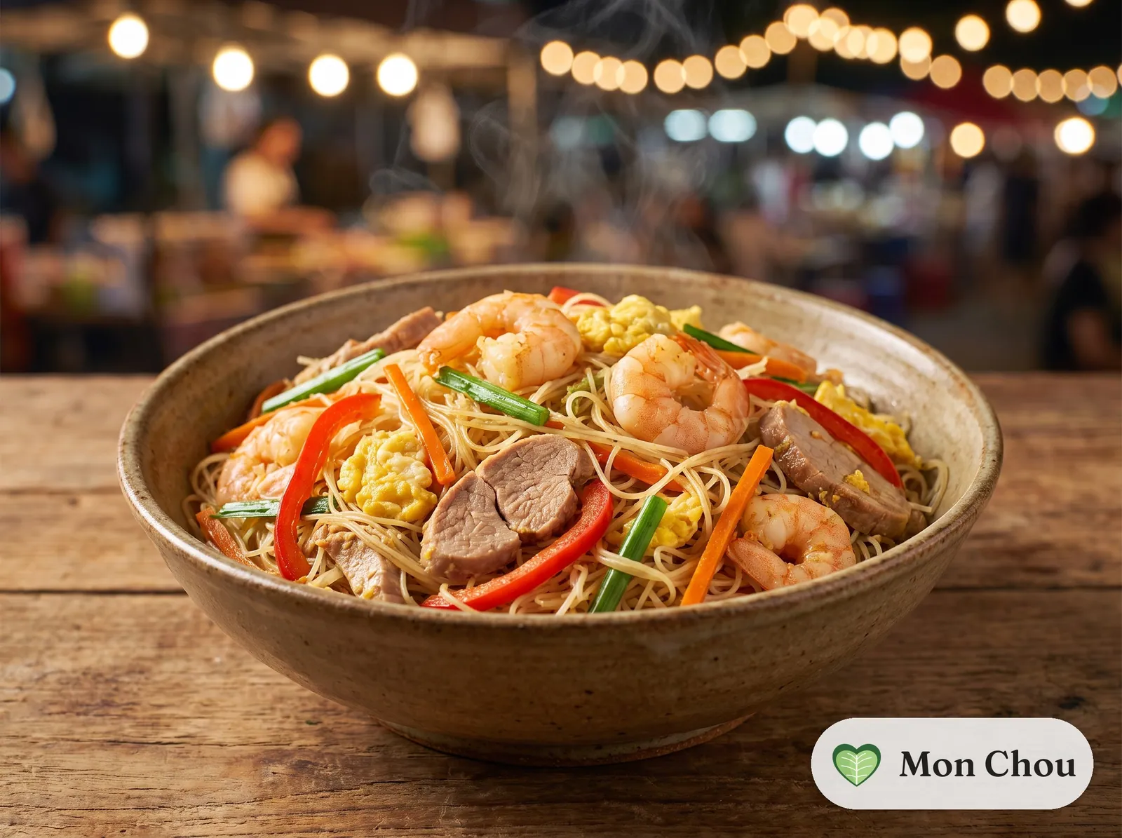 Singapur Nudeln mit Schwein und Garnelen