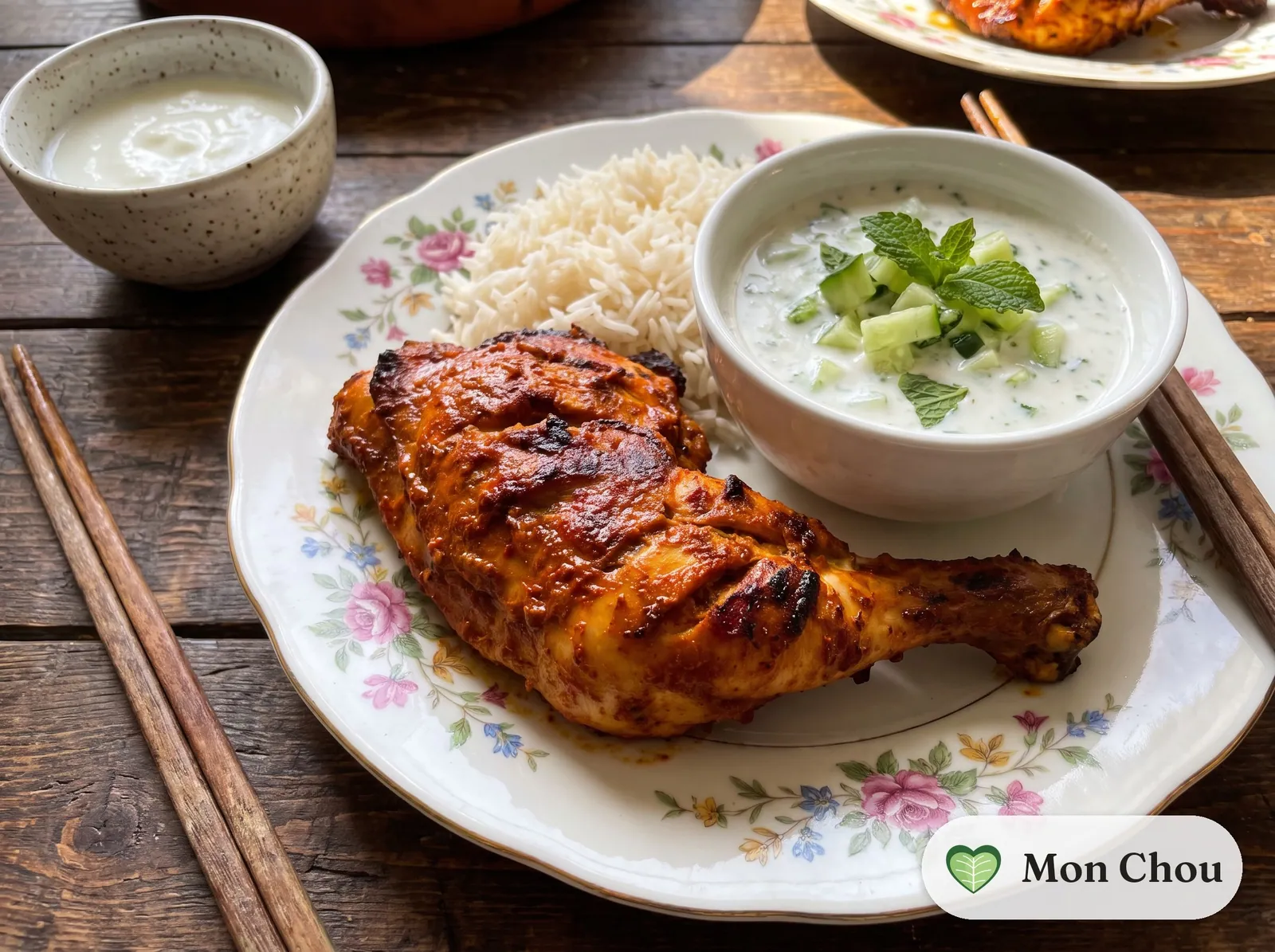 Tandoori chicken with rice and raita