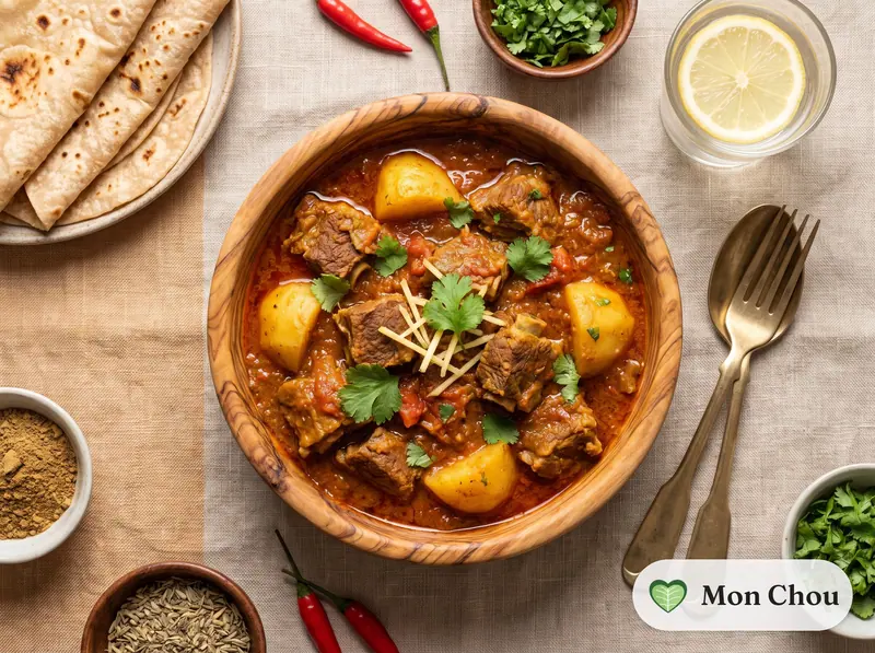 Aloo gosht et chapatis
