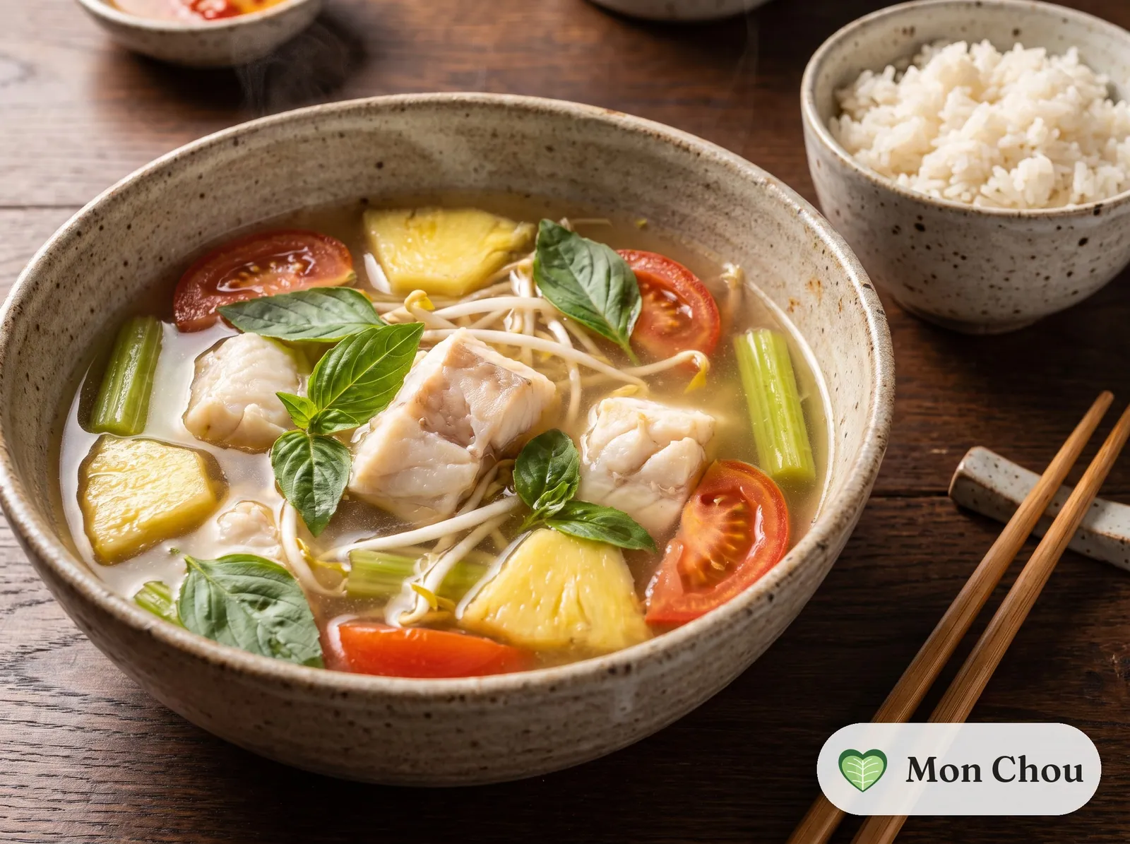 Canh chua fish soup with rice