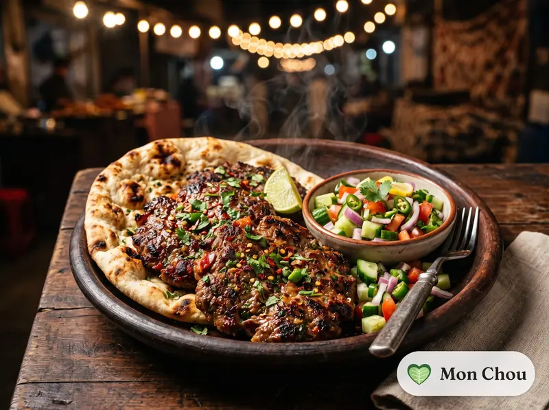 Chapli kebabs, naan et salade