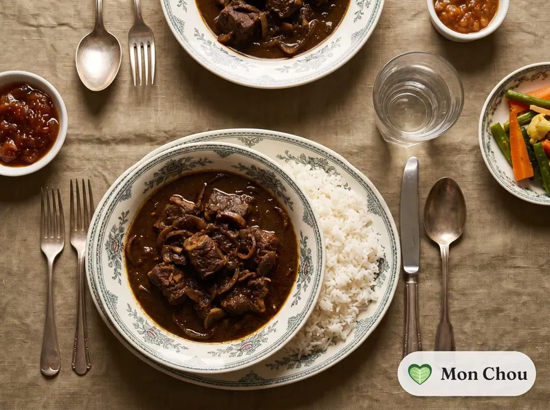 Curry noir de porc sri-lankais et riz