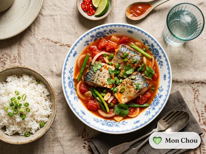 Maquereau sauce tomate vietnamienne et riz