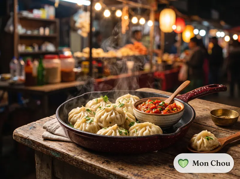 Momos au poulet et achar de tomate