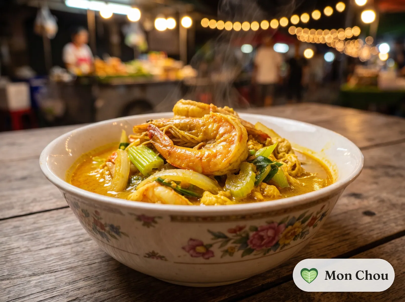Shrimp pad pong karee with jasmine rice