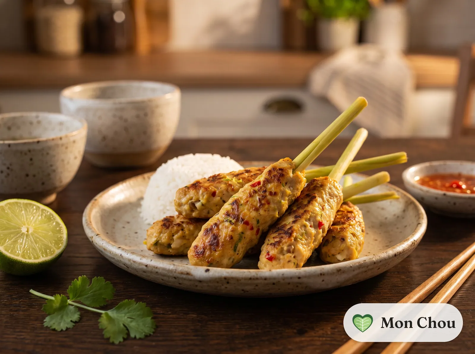 Sate lilit de poisson et riz