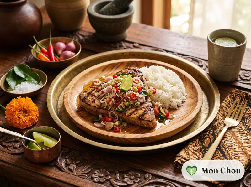 Thon grillé au sambal matah et riz