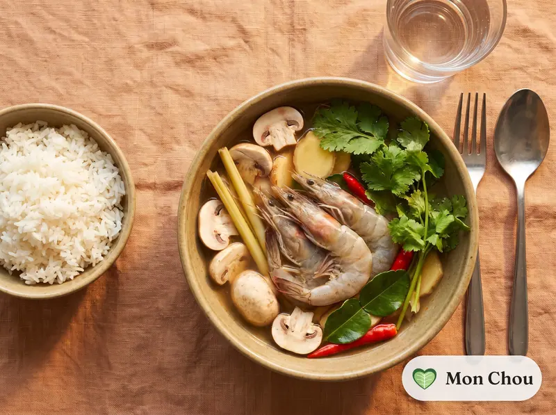 Tom yum goong et riz