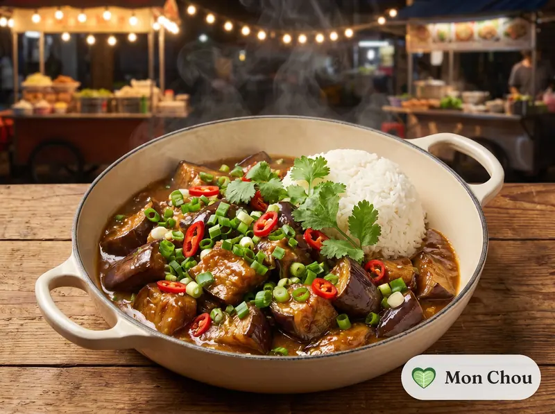 Aubergines braisées à la vietnamienne et riz