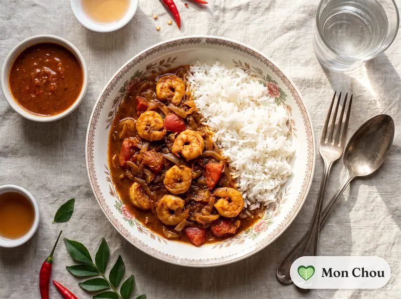 Goan shrimp balchão with rice