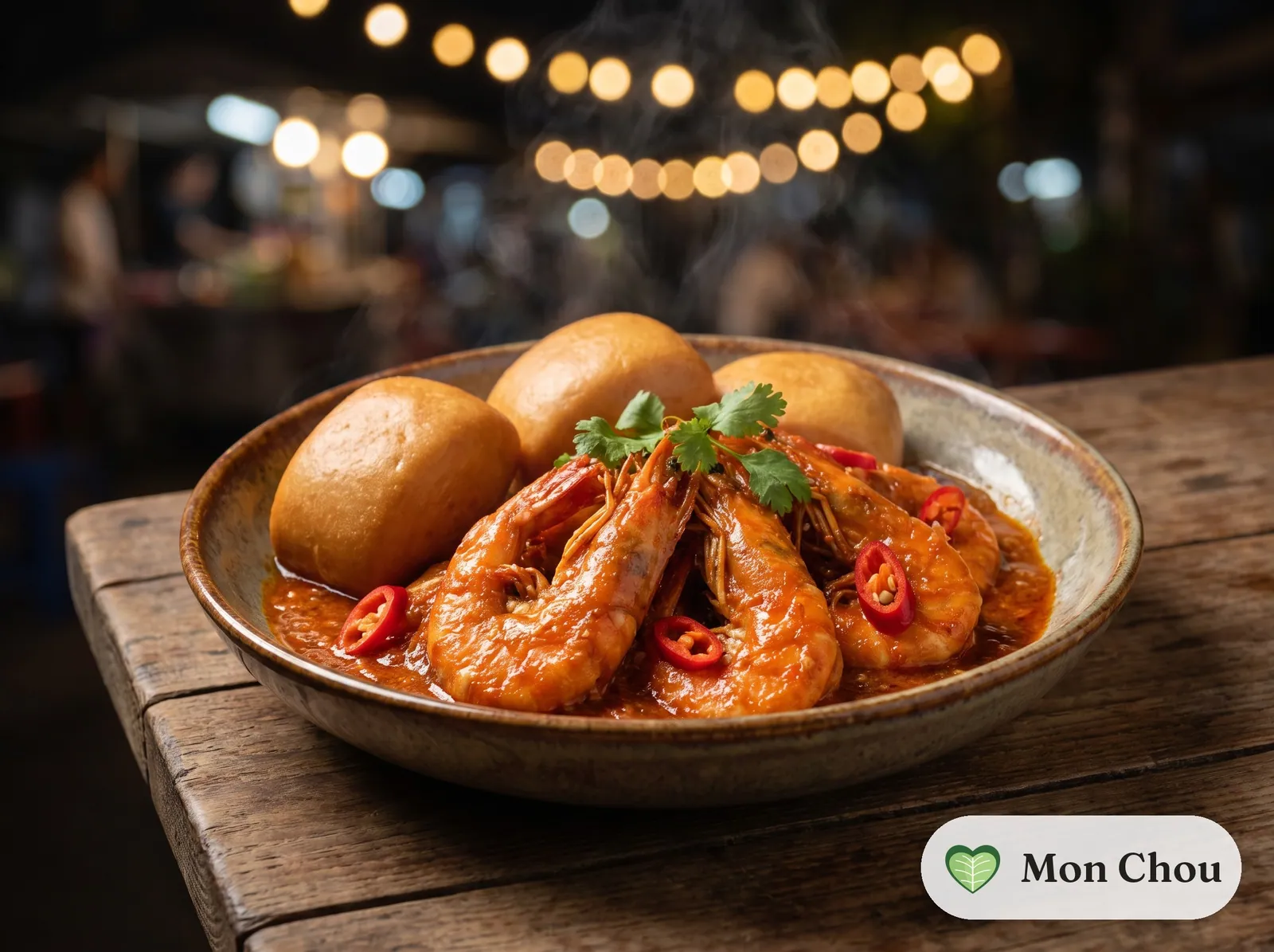 Crevettes sauce chili de Singapour et mantou