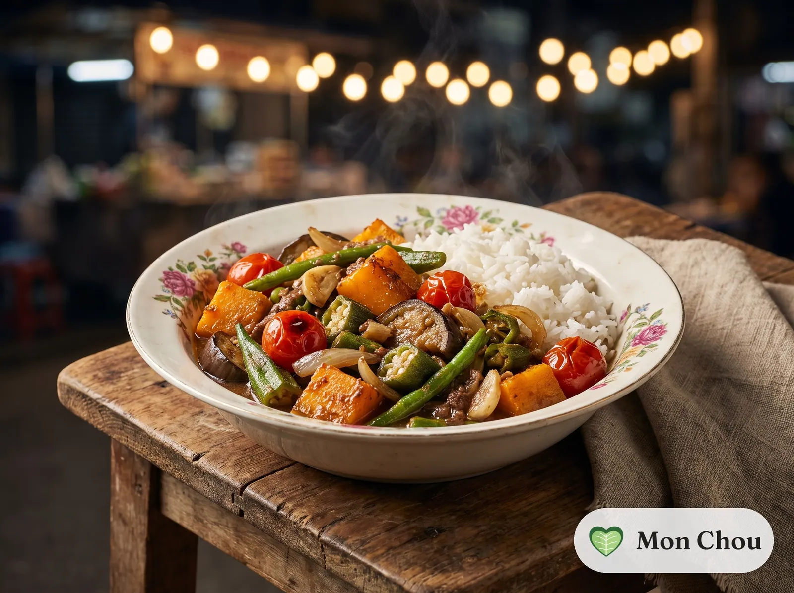Pinakbet with vegetables and rice