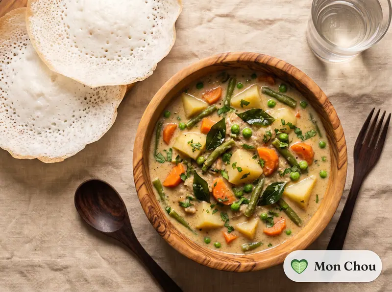 Kerala vegetable stew with appams