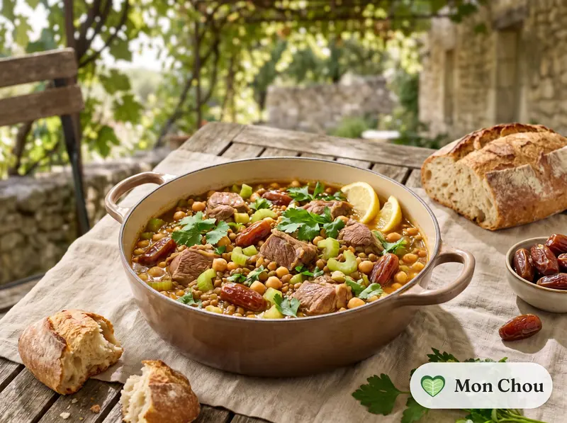 Harira à l&rsquo;agneau, dattes et pain