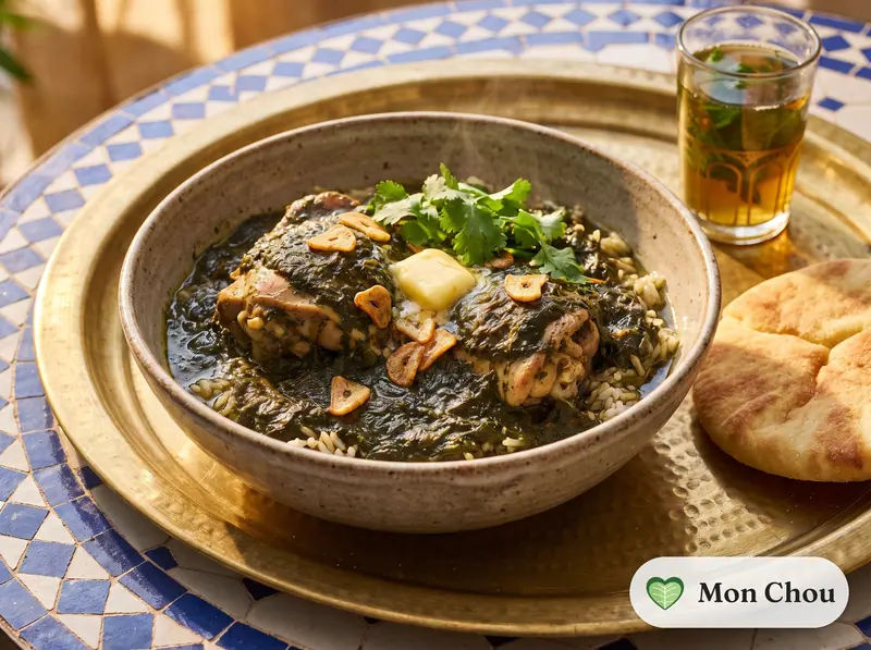 Molokheya au poulet et riz