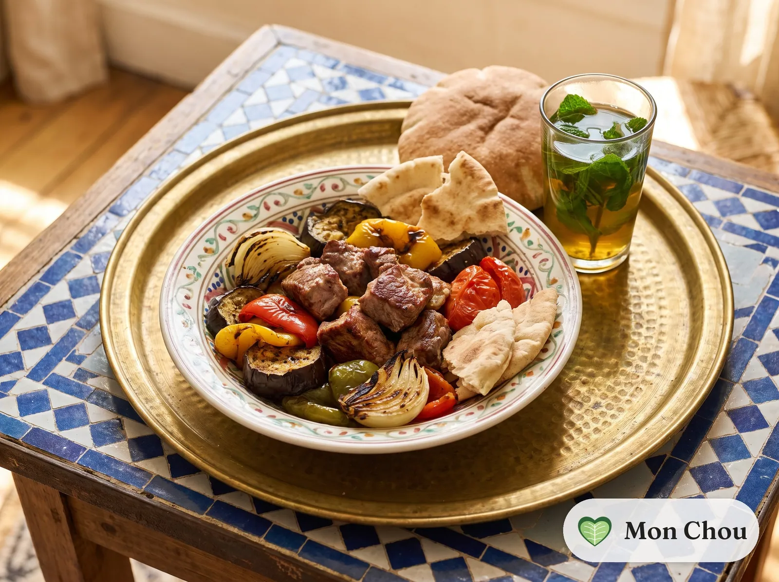 Khorovats with grilled vegetables and lavash