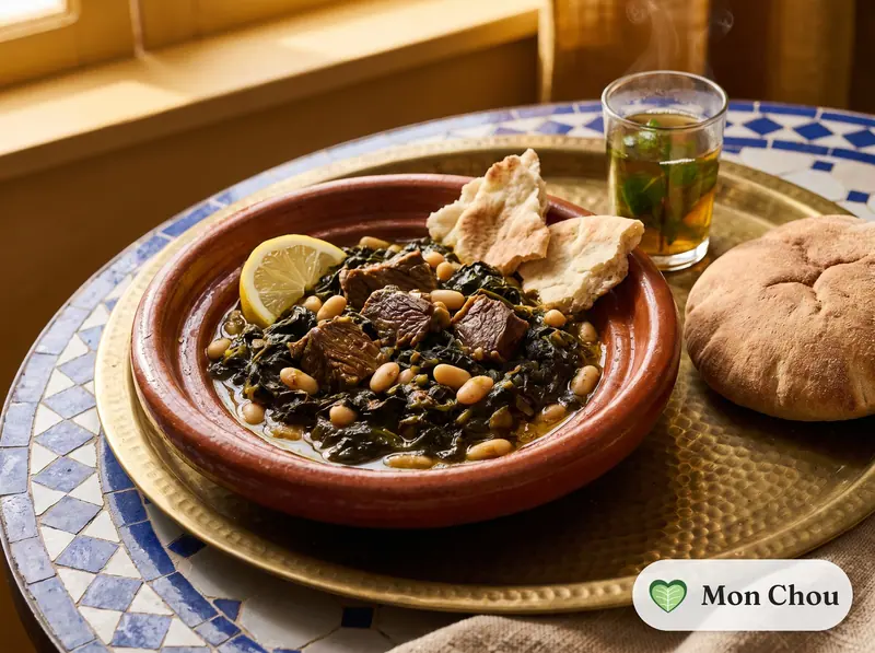 Pkaila with beef and white beans