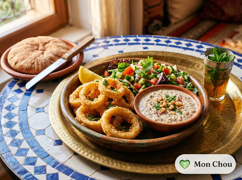 Calamars frits sauce tarator et salade