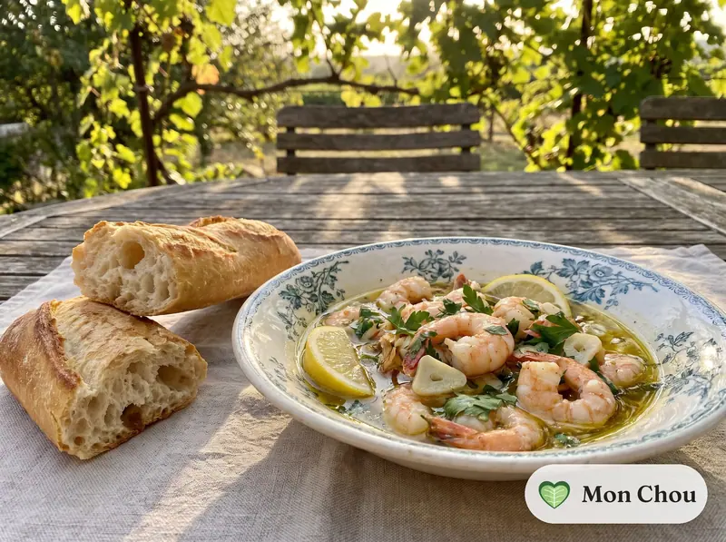 Crevettes pil-pil et pain