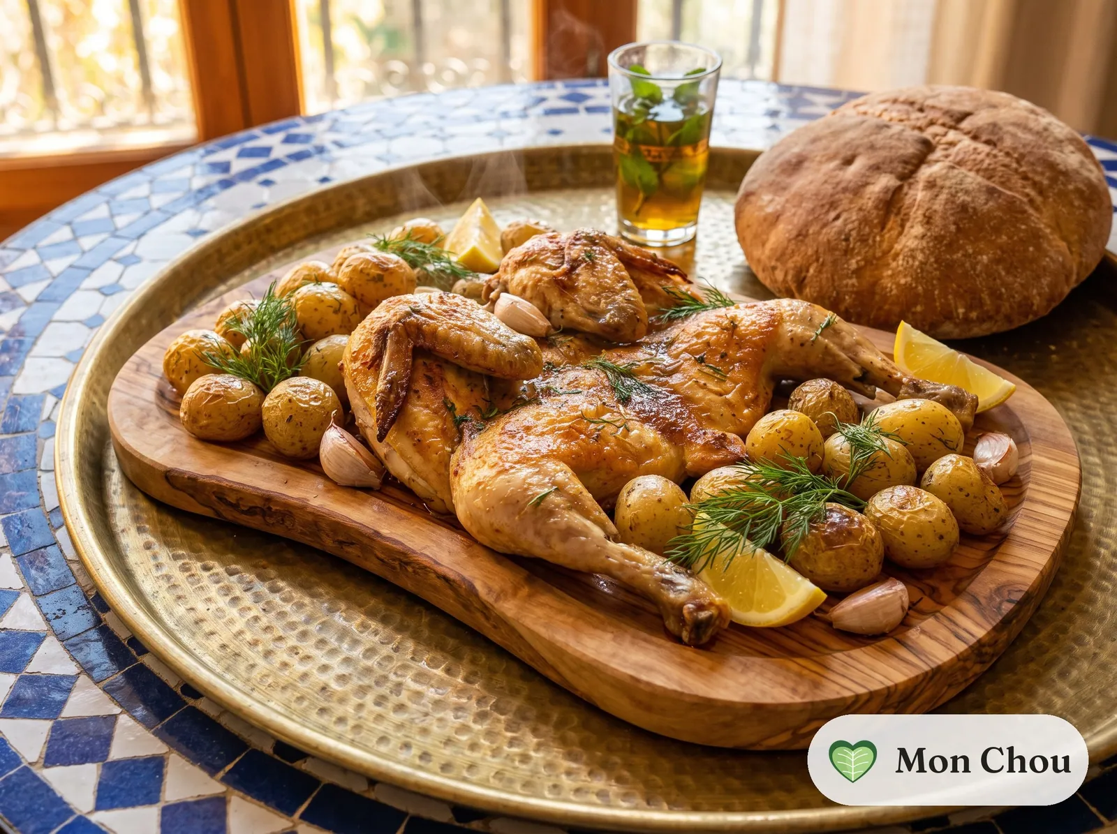 Chicken tabaka with vegetables