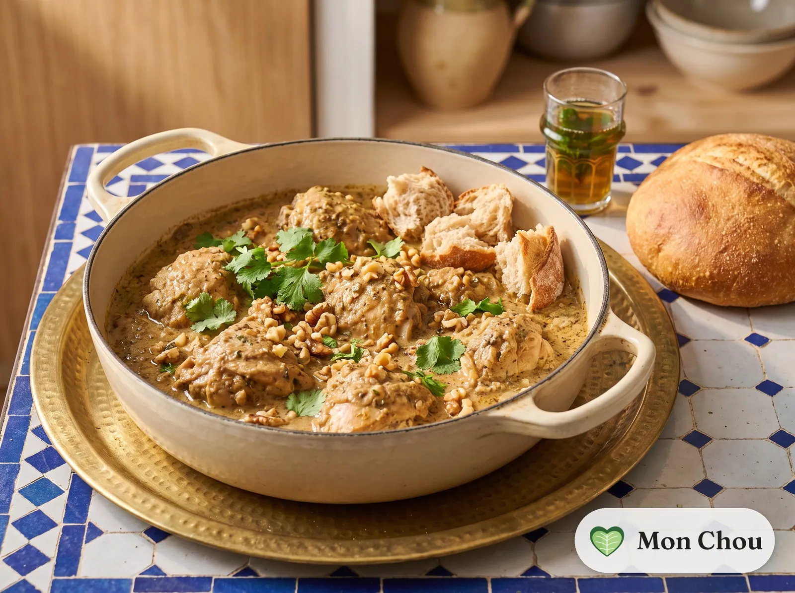 Chicken satsivi with bread