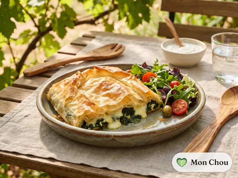 Spinach and feta börek with salad