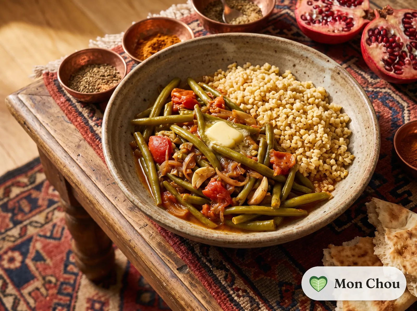 Haricots verts à la turque et boulgour