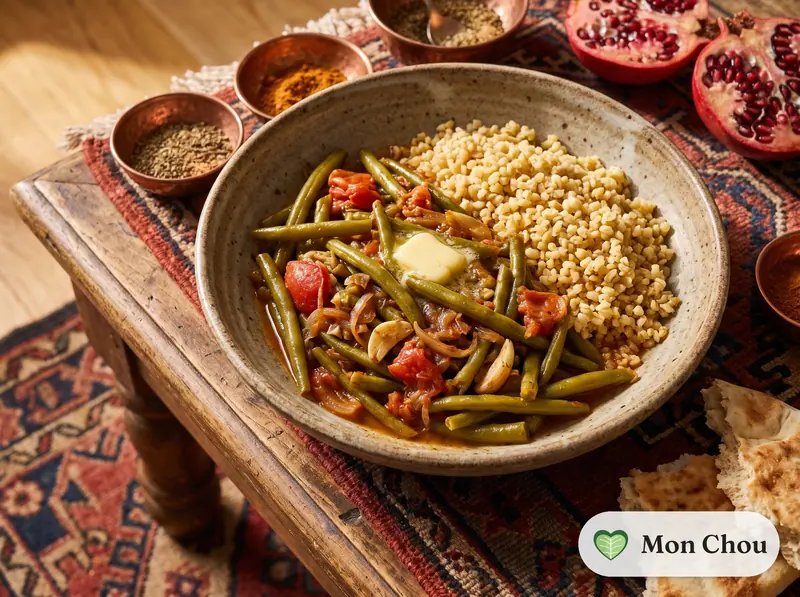 Haricots verts à la turque et boulgour