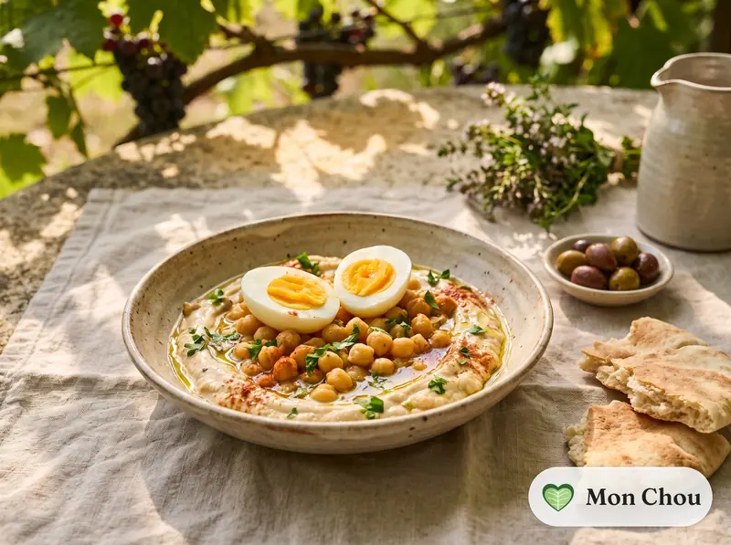 Houmous msabbaha et œuf dur