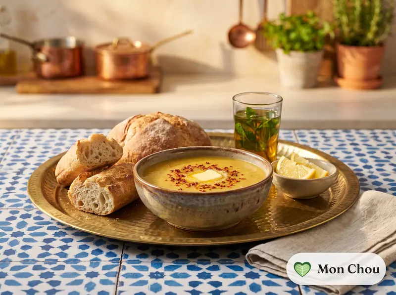Turkish red lentil soup with bread