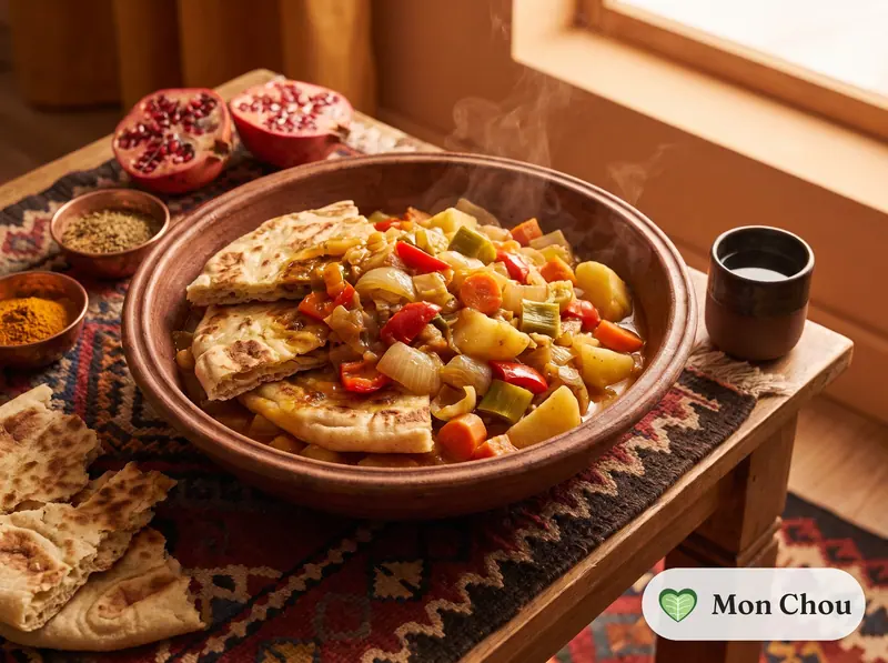 Mhadjeb et soupe de légumes
