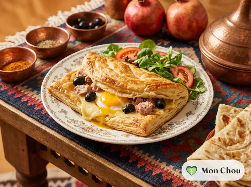 Stuffed mlawi with egg and cheese