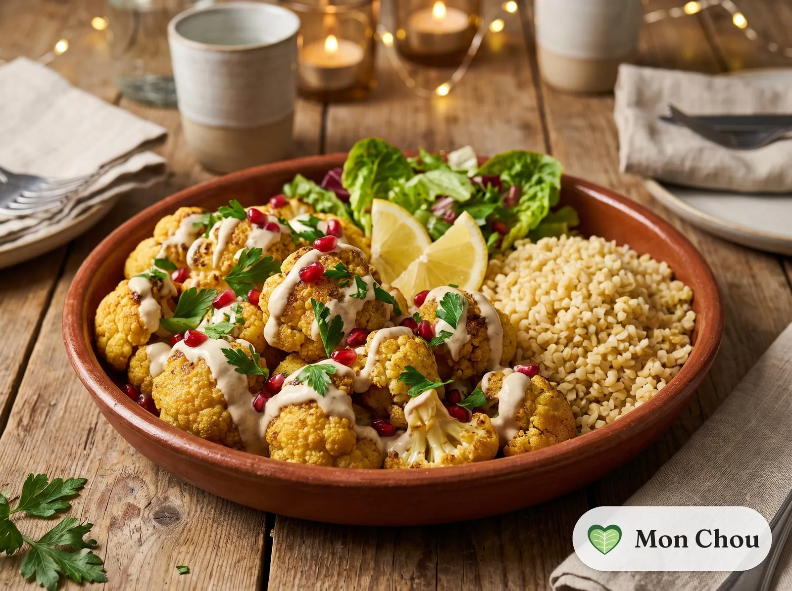 Chou-fleur rôti au tahini et boulgour