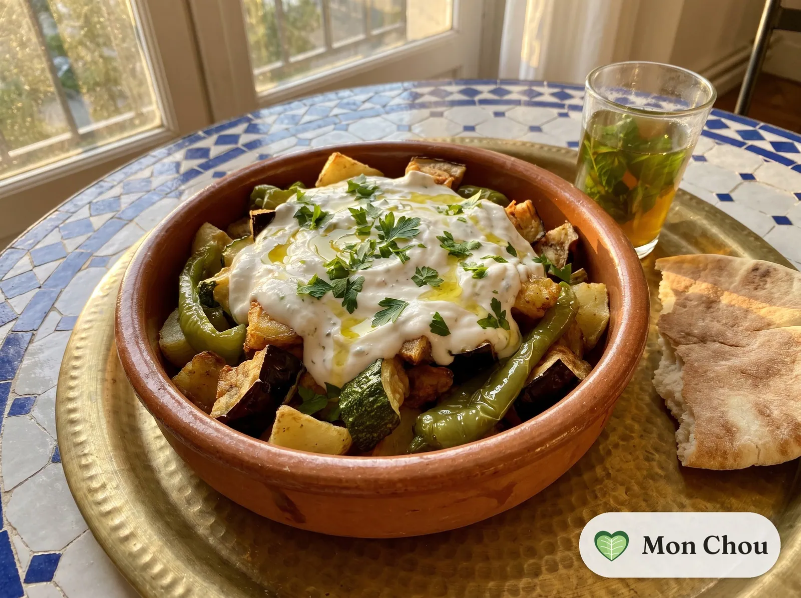 Légumes frits à la turque et yaourt à l&rsquo;ail