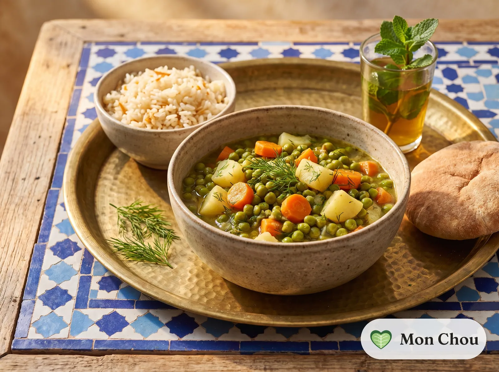 Turkish style peas with pilaf rice