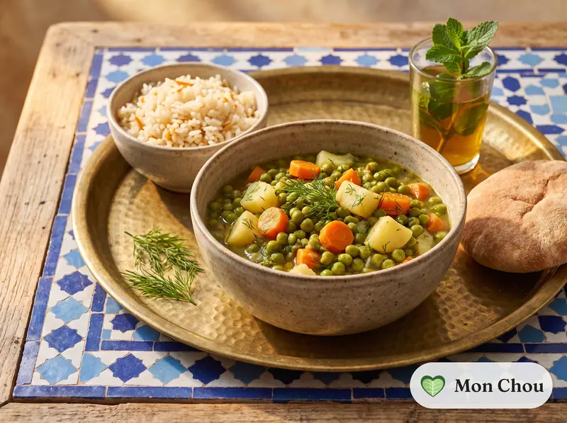 Petits pois à la turque et riz pilaf