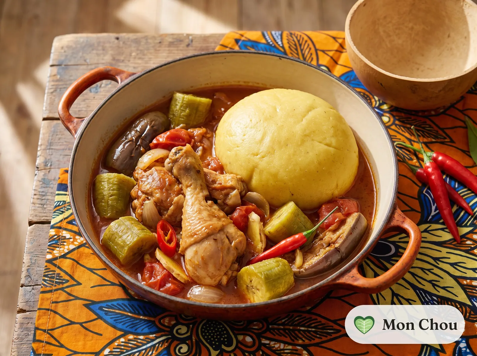 Foutou banane with light chicken sauce