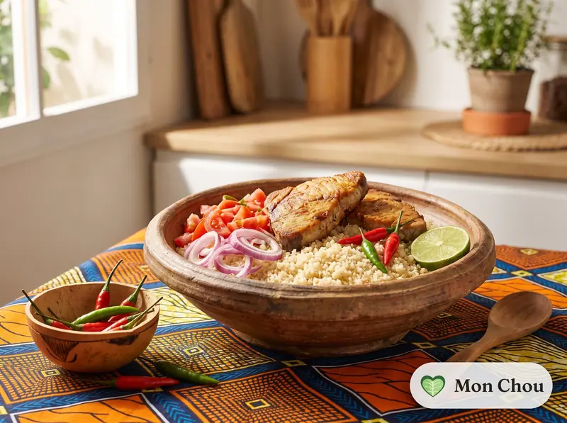 Garba, attiéké au thon frit