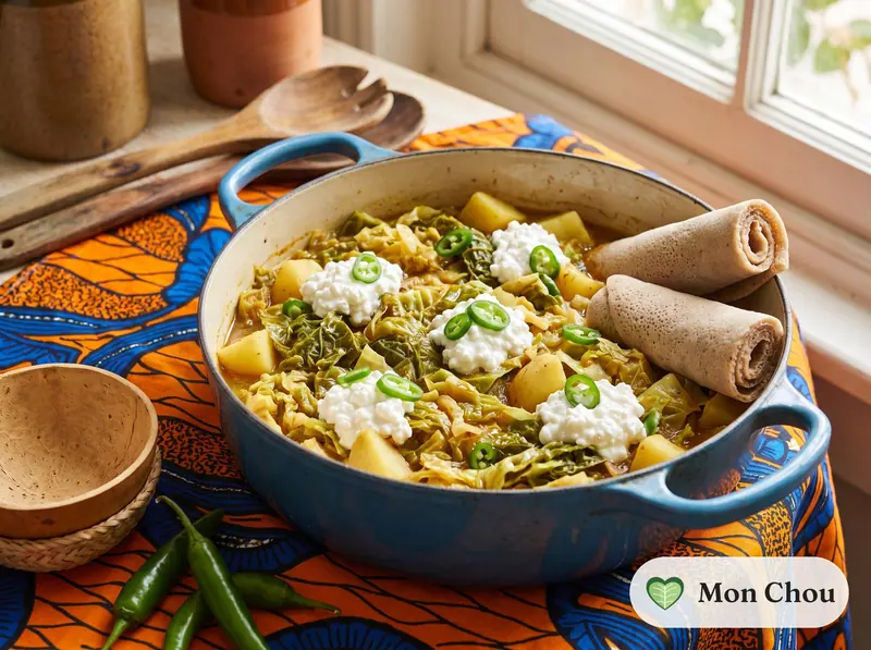 Gomen au fromage frais et injera