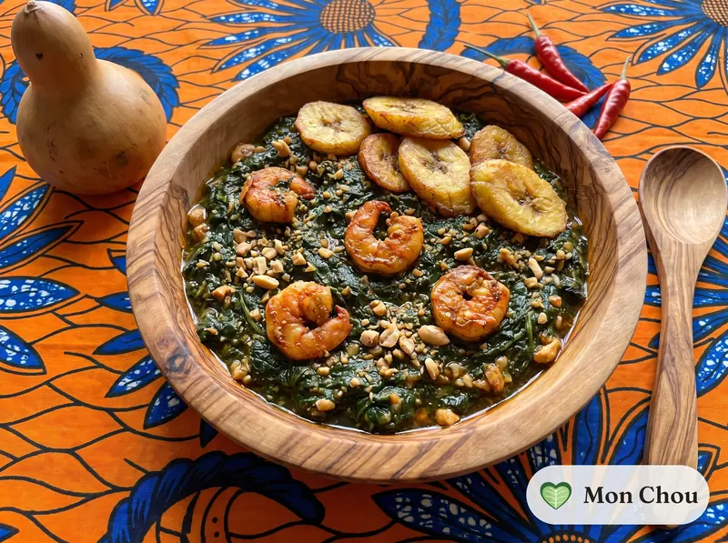 Ndolé aux crevettes et plantains