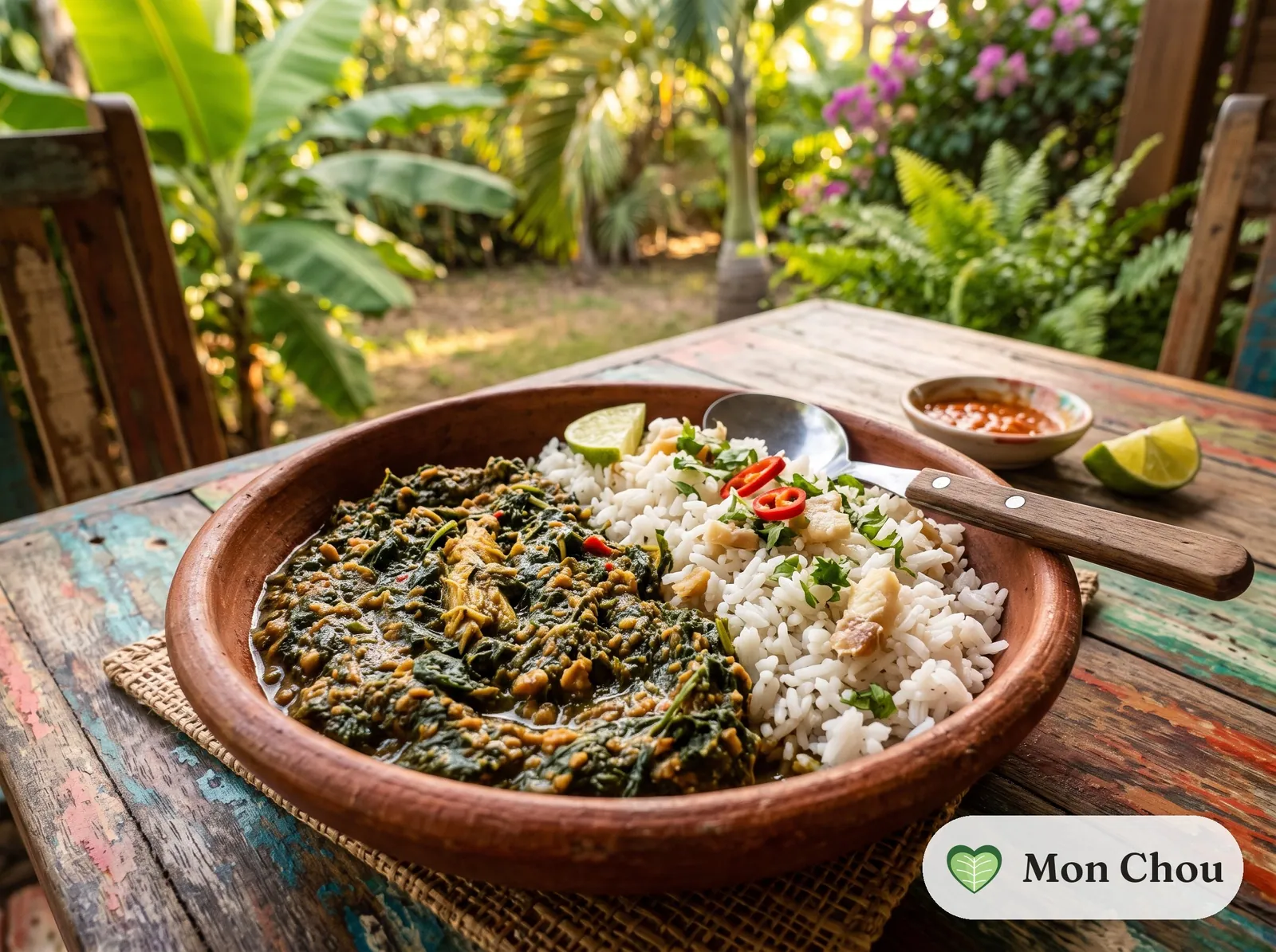 Saka-saka au poisson salé et riz