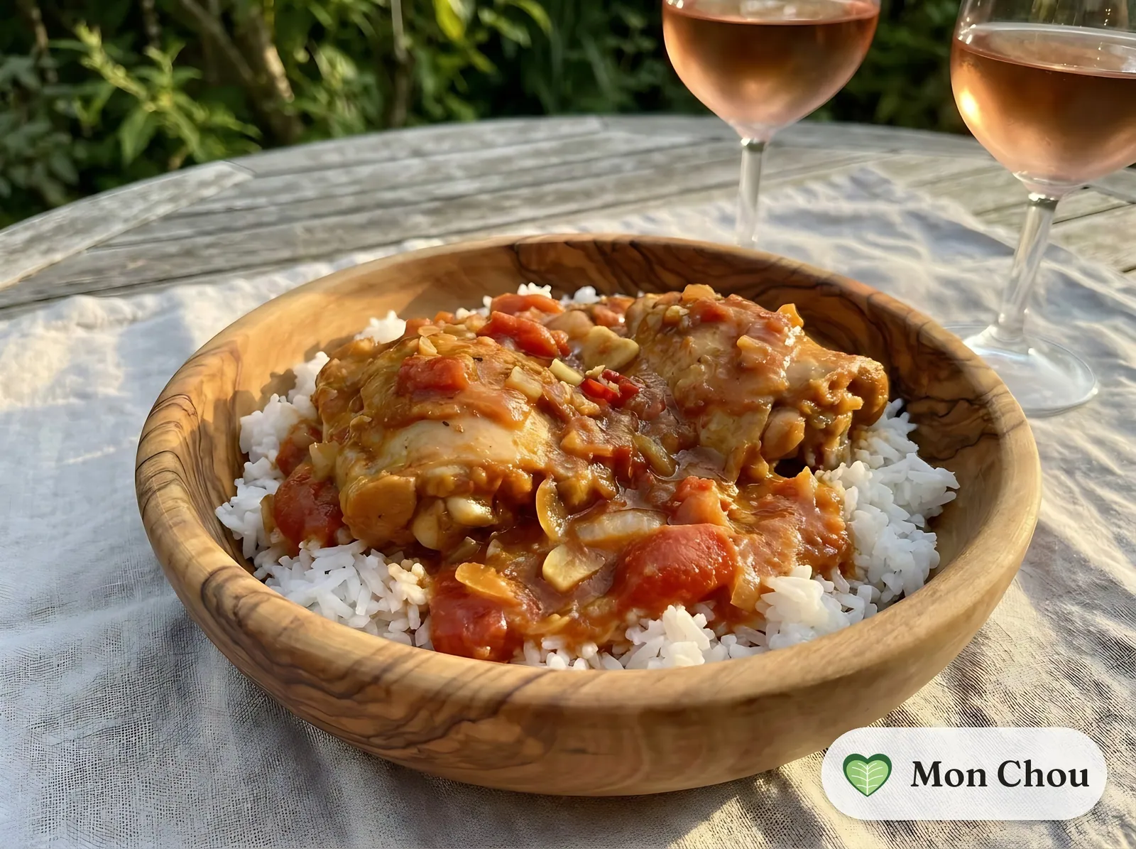 Palmnusssuppe mit Huhn und Reis